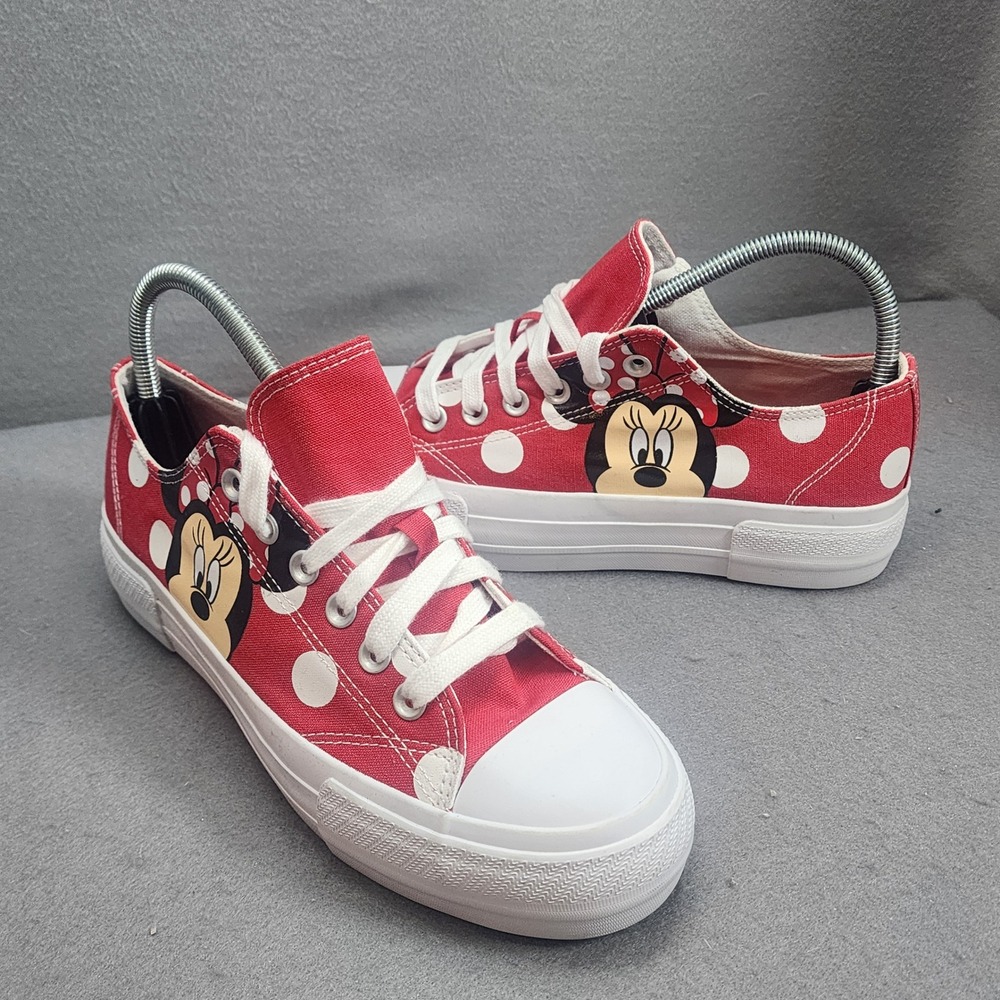 Disney Minnie Mouse Platform Sneakers Red Polka Dot Canvas Shoes Womens Size 9